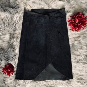 Bebe black genuine suede wrap midi pencil skirt